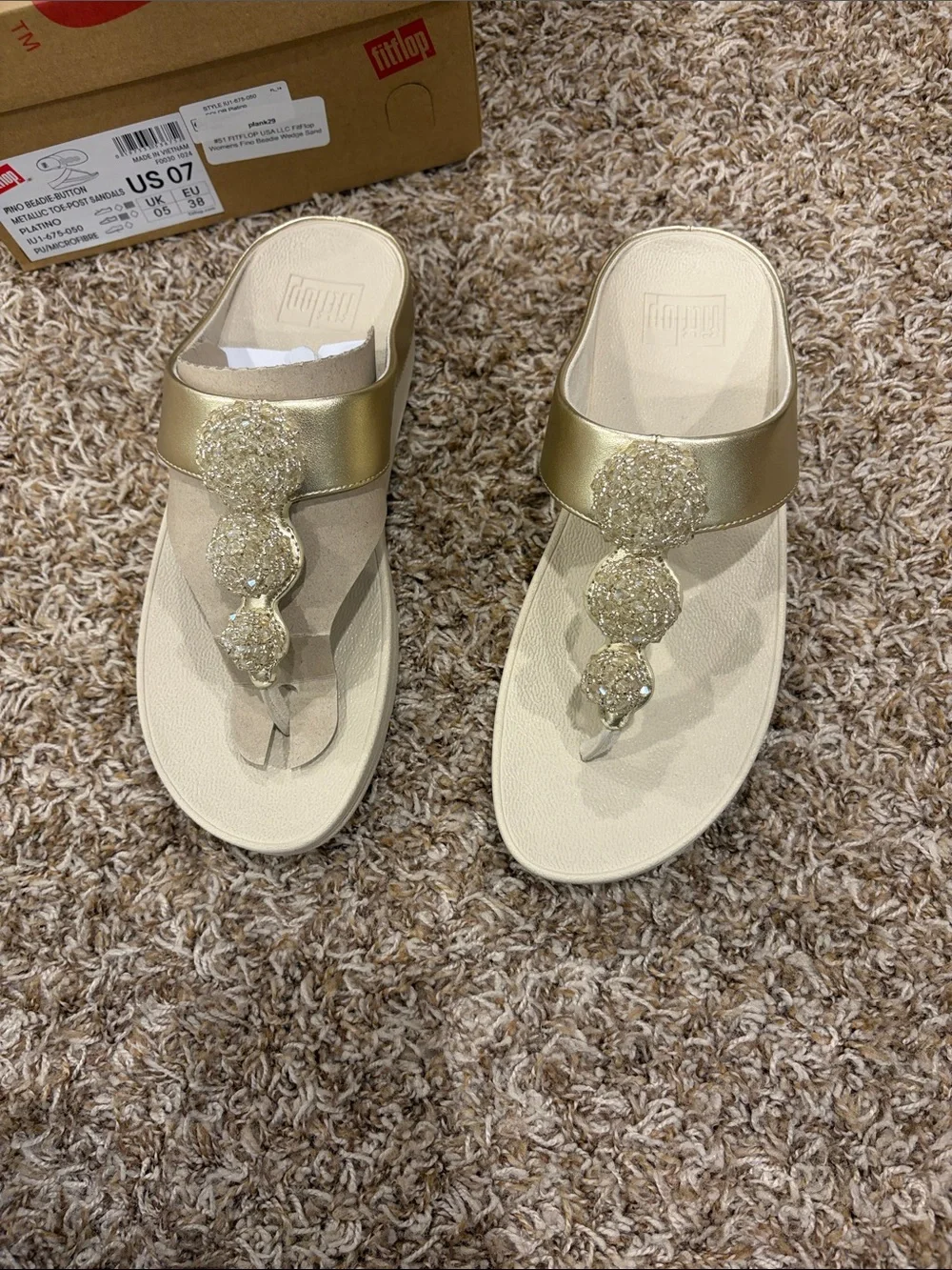 FitFlop Gold Jeweled Toe-Post Sandals
